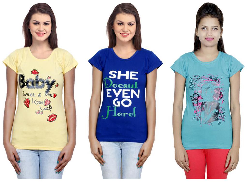 

IndiWeaves Girls Cotton T-Shirt Pack of -3