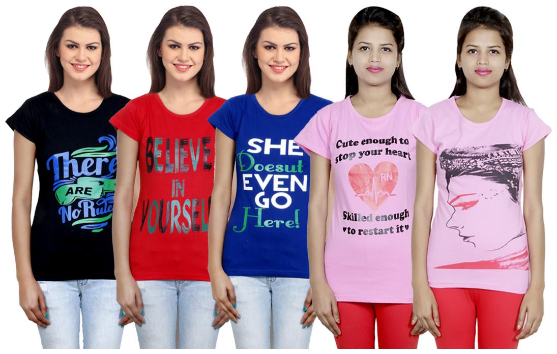 

IndiWeaves Girls Cotton T-Shirt(Pack Of 5 T-Shirt) Combo Offer