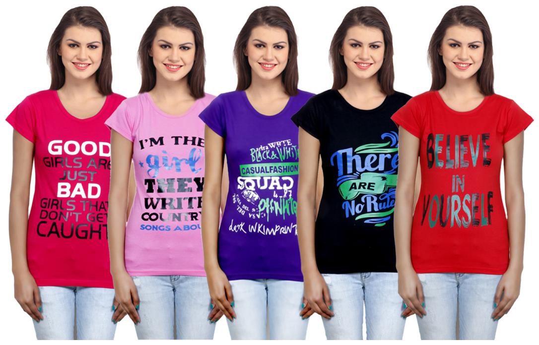 

IndiWeaves Girls Cotton T-Shirt(Pack Of 5 T-Shirt) Combo Offer