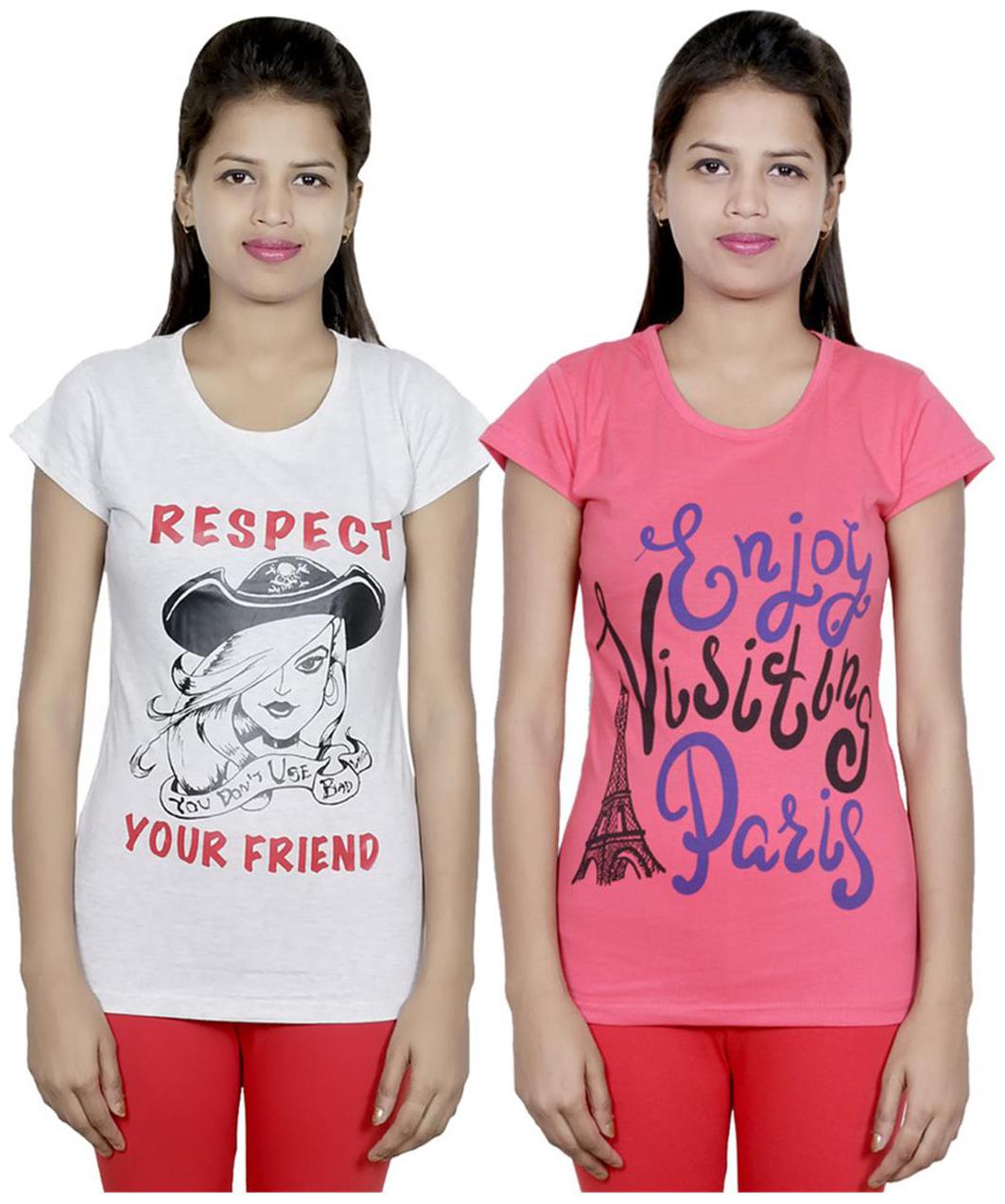 

IndiWeaves Girls Cotton T-Shirt Pack of -2