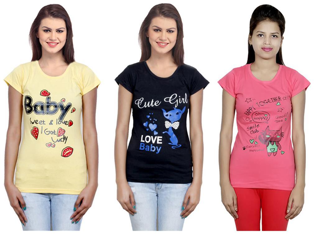 

IndiWeaves Girls Cotton T-Shirt Pack of -3