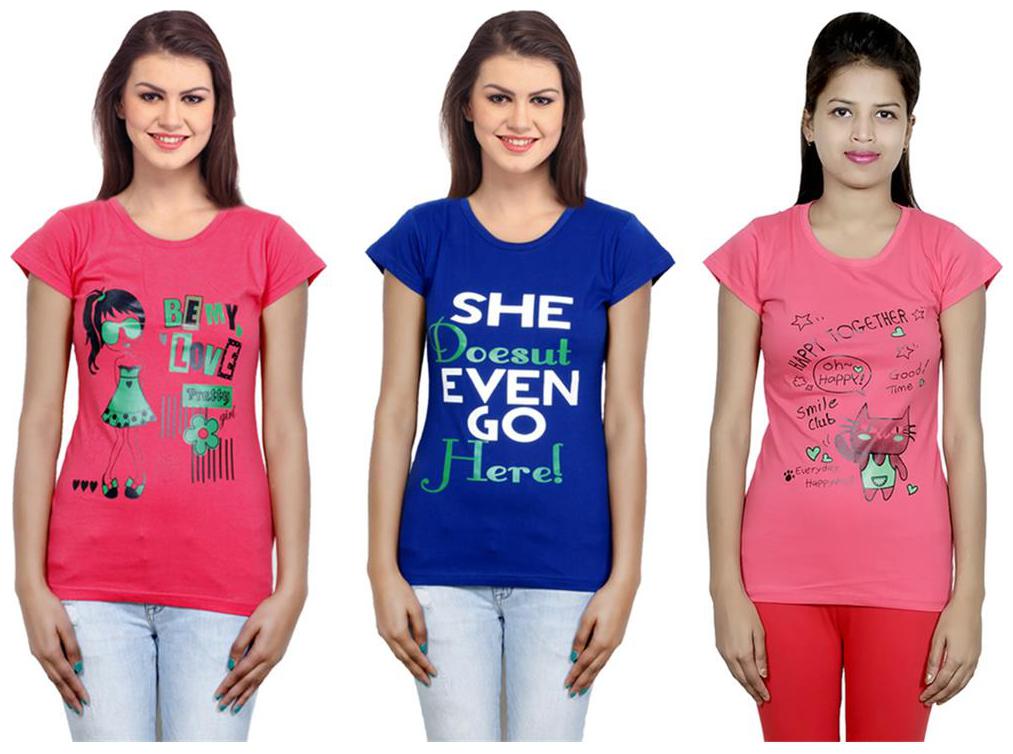 

IndiWeaves Girls Cotton T-Shirt Pack of -3