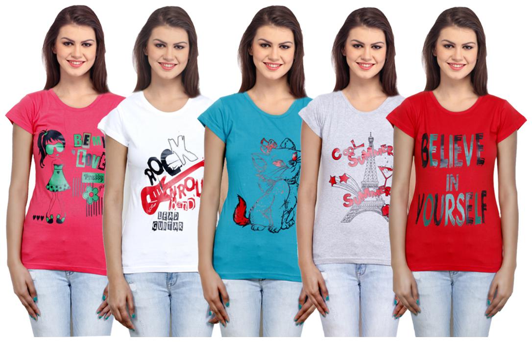 

IndiWeaves Girls Cotton T-Shirt(Pack Of 5 T-Shirt) Combo Offer