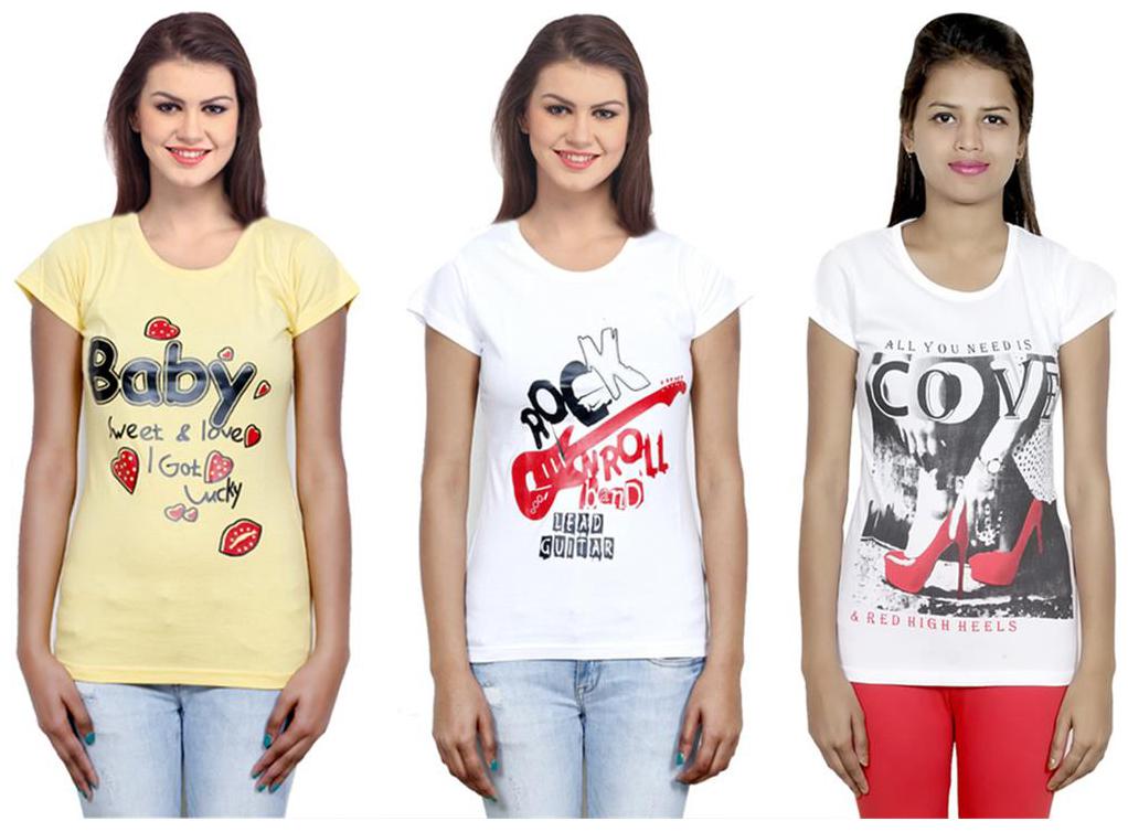 

IndiWeaves Girls Cotton T-Shirt Pack of -3