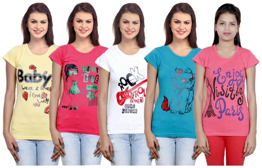 

IndiWeaves Girls Cotton T-Shirt(Pack Of 5 T-Shirt) Combo Offer