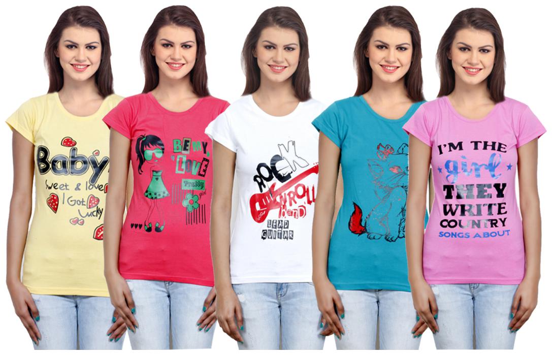 

IndiWeaves Girls Cotton T-Shirt(Pack Of 5 T-Shirt) Combo Offer