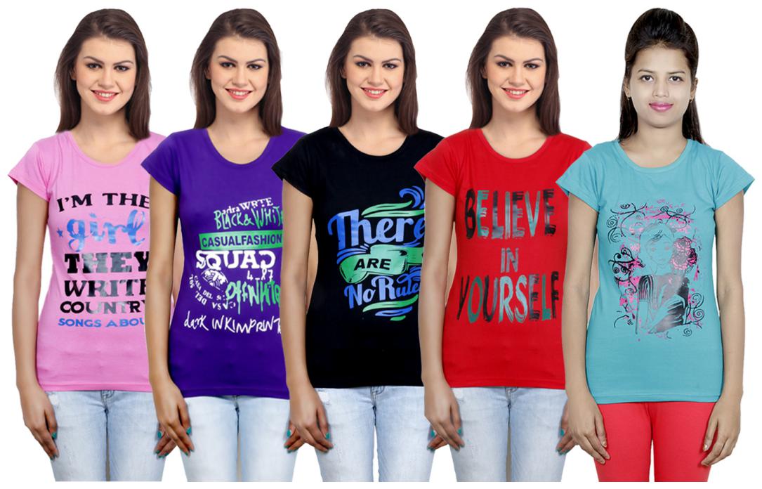 

IndiWeaves Girls Cotton T-Shirt(Pack Of 5 T-Shirt) Combo Offer