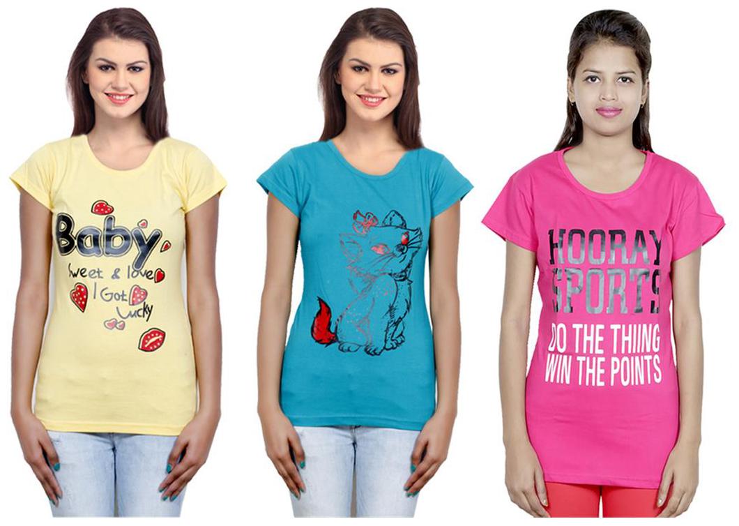 

IndiWeaves Girls Cotton T-Shirt Pack of -3