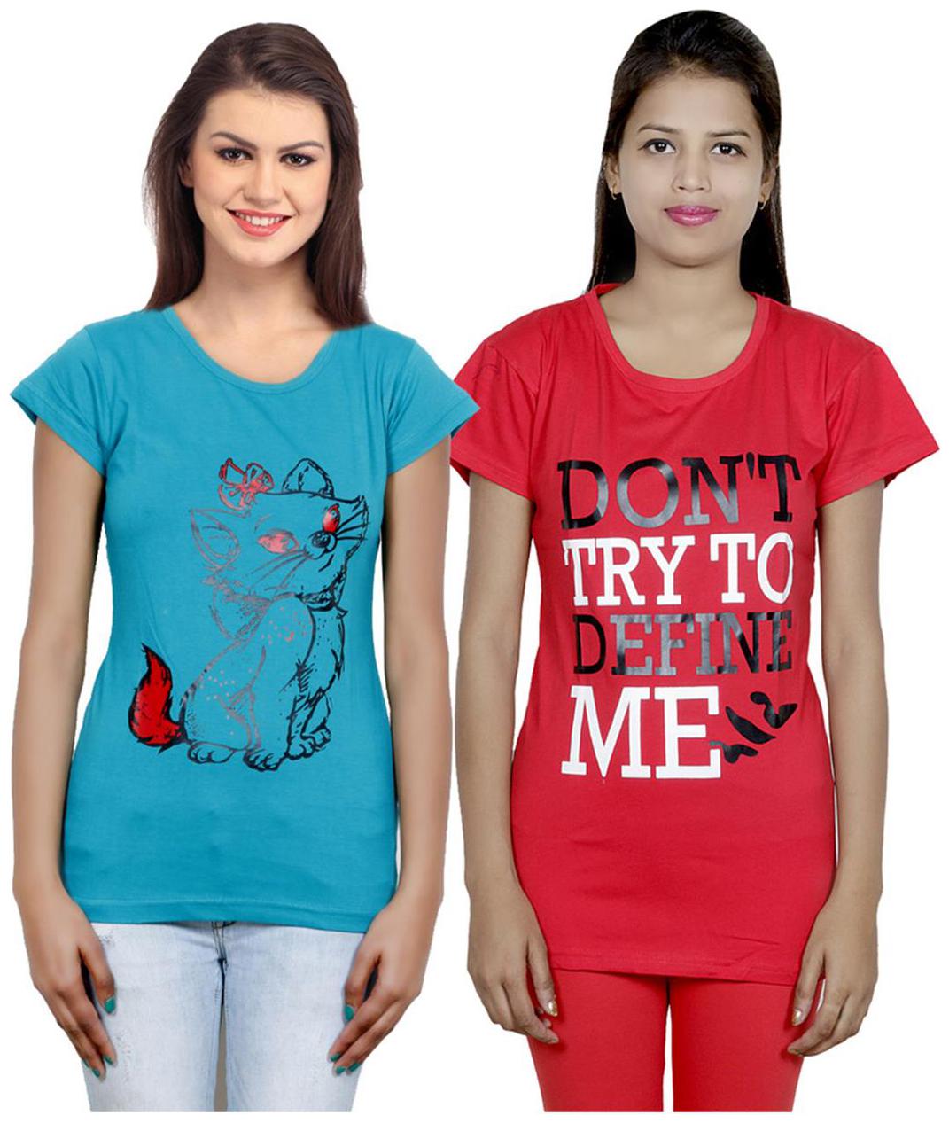 

IndiWeaves Girls Cotton T-Shirt Pack of -2