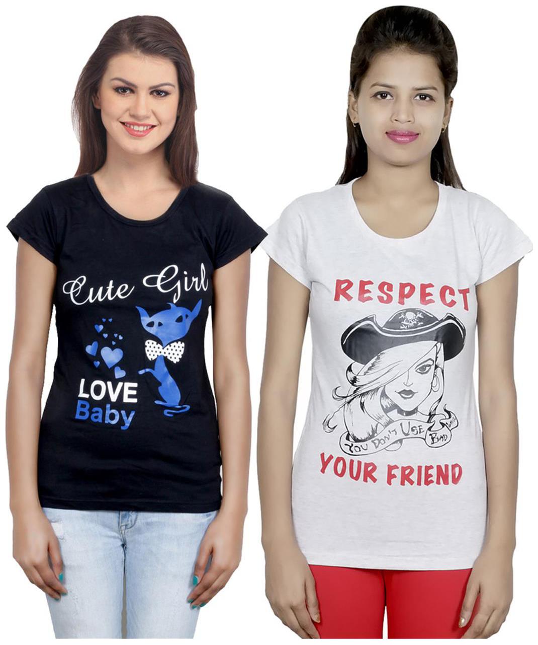

IndiWeaves Girls Cotton T-Shirt Pack of -2