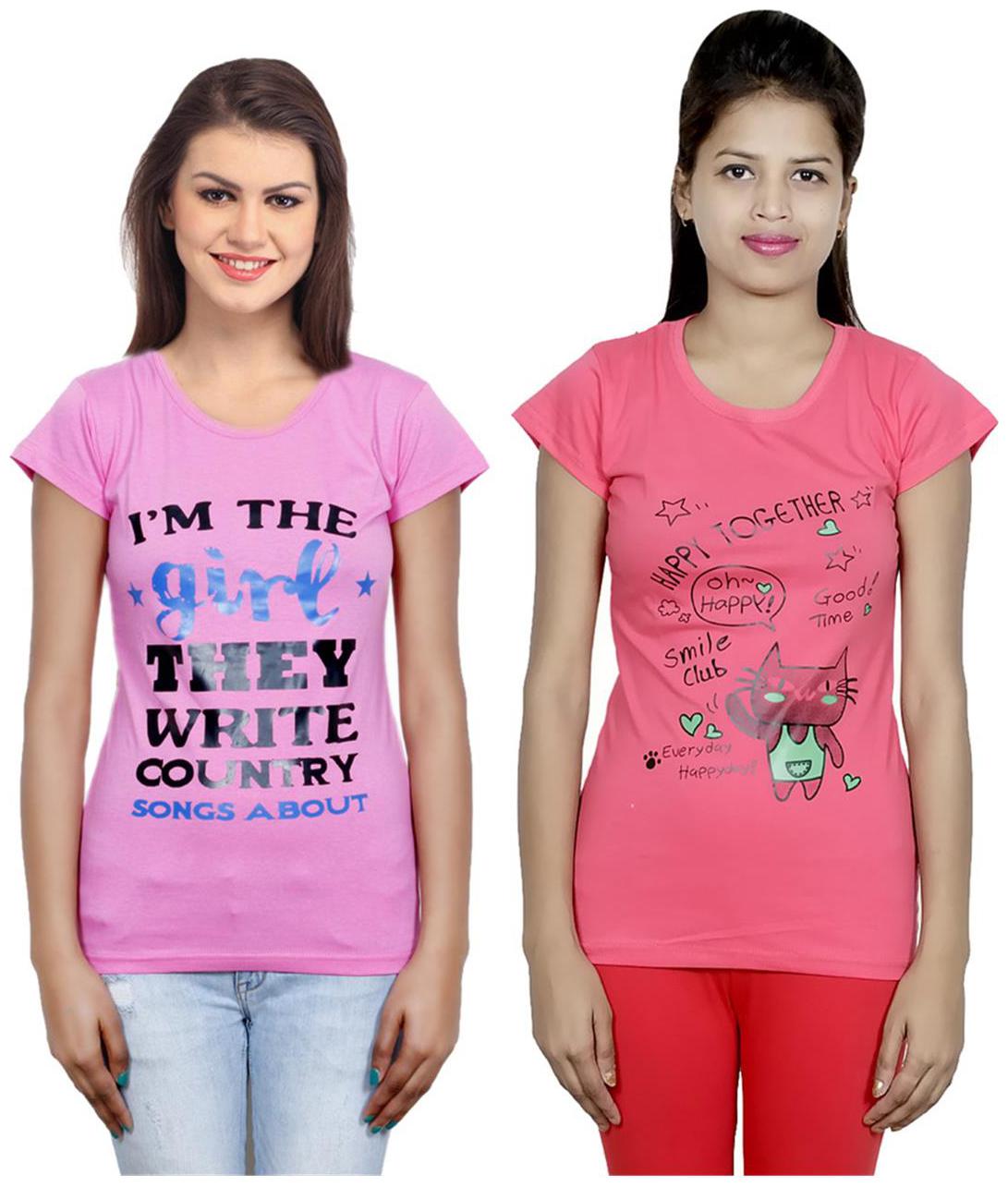 

IndiWeaves Girls Cotton T-Shirt Pack of -2