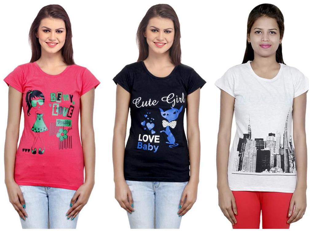 

Indiweaves Women Multi Regular fit Round neck Cotton T shirt