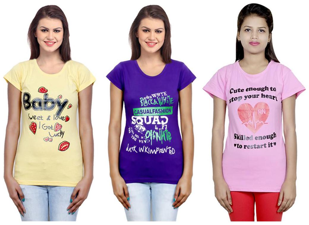 

IndiWeaves Girls Cotton T-Shirt Pack of -3