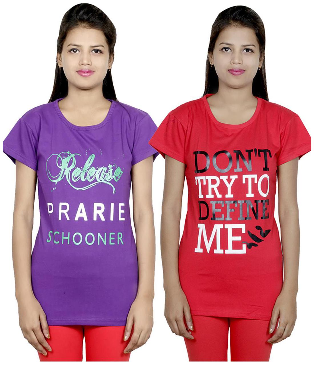 

IndiWeaves Girls Cotton T-Shirt Pack of -2