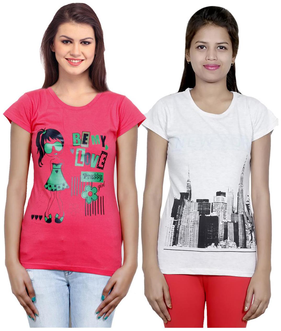 

IndiWeaves Girls Cotton T-Shirt Pack of -2