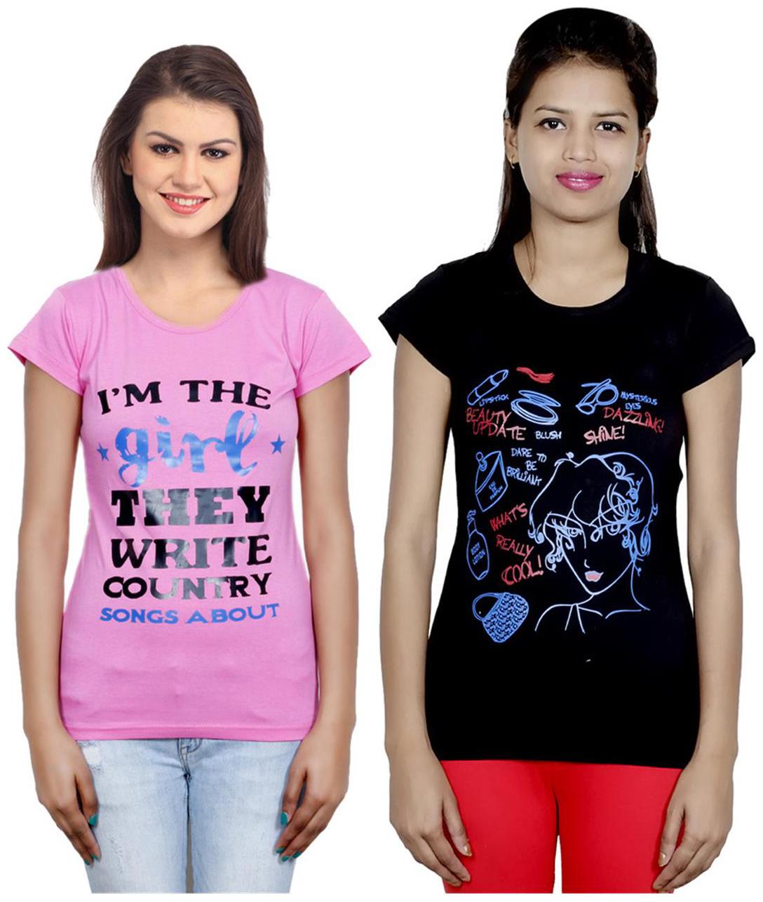 

IndiWeaves Girls Cotton T-Shirt Pack of -2