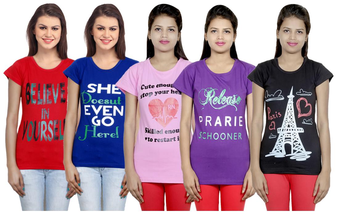 

IndiWeaves Girls Cotton T-Shirt(Pack Of 5 T-Shirt) Combo Offer