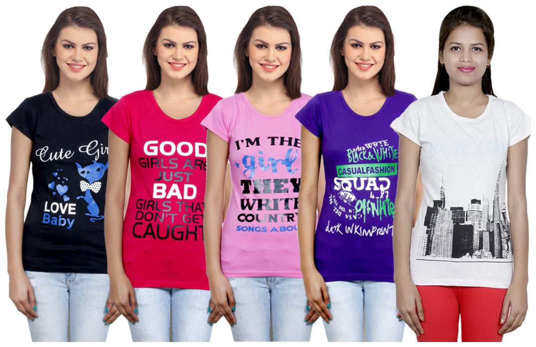 

IndiWeaves Girls Cotton T-Shirt(Pack Of 5 T-Shirt) Combo Offer