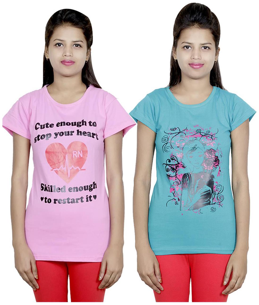 

IndiWeaves Girls Cotton T-Shirt Pack of -2