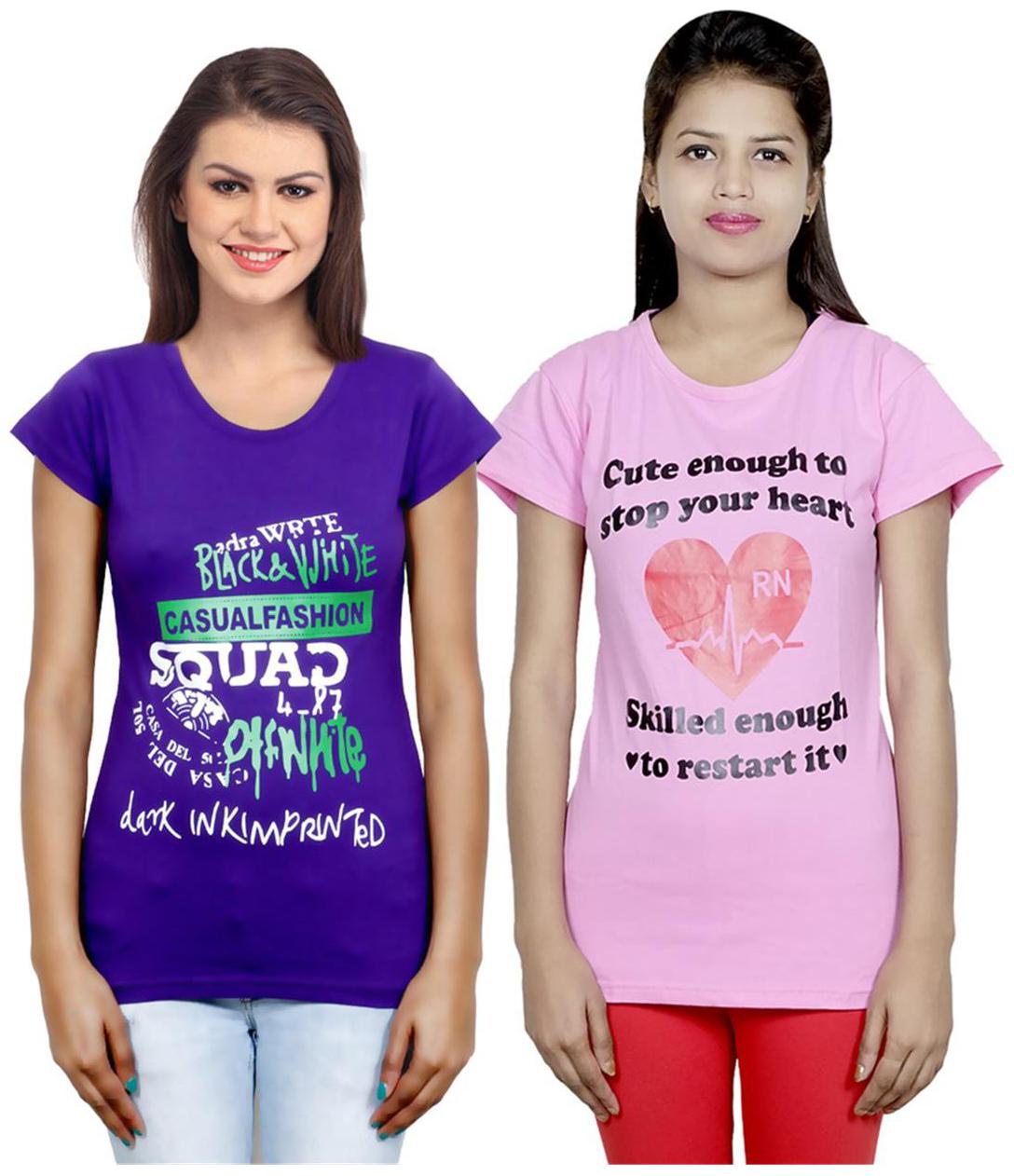 

IndiWeaves Girls Cotton T-Shirt Pack of -2
