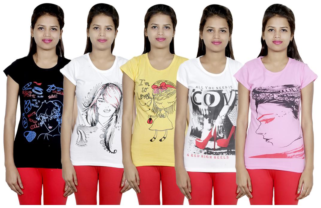 

IndiWeaves Girls Cotton T-Shirt(Pack Of 5 T-Shirt) Combo Offer
