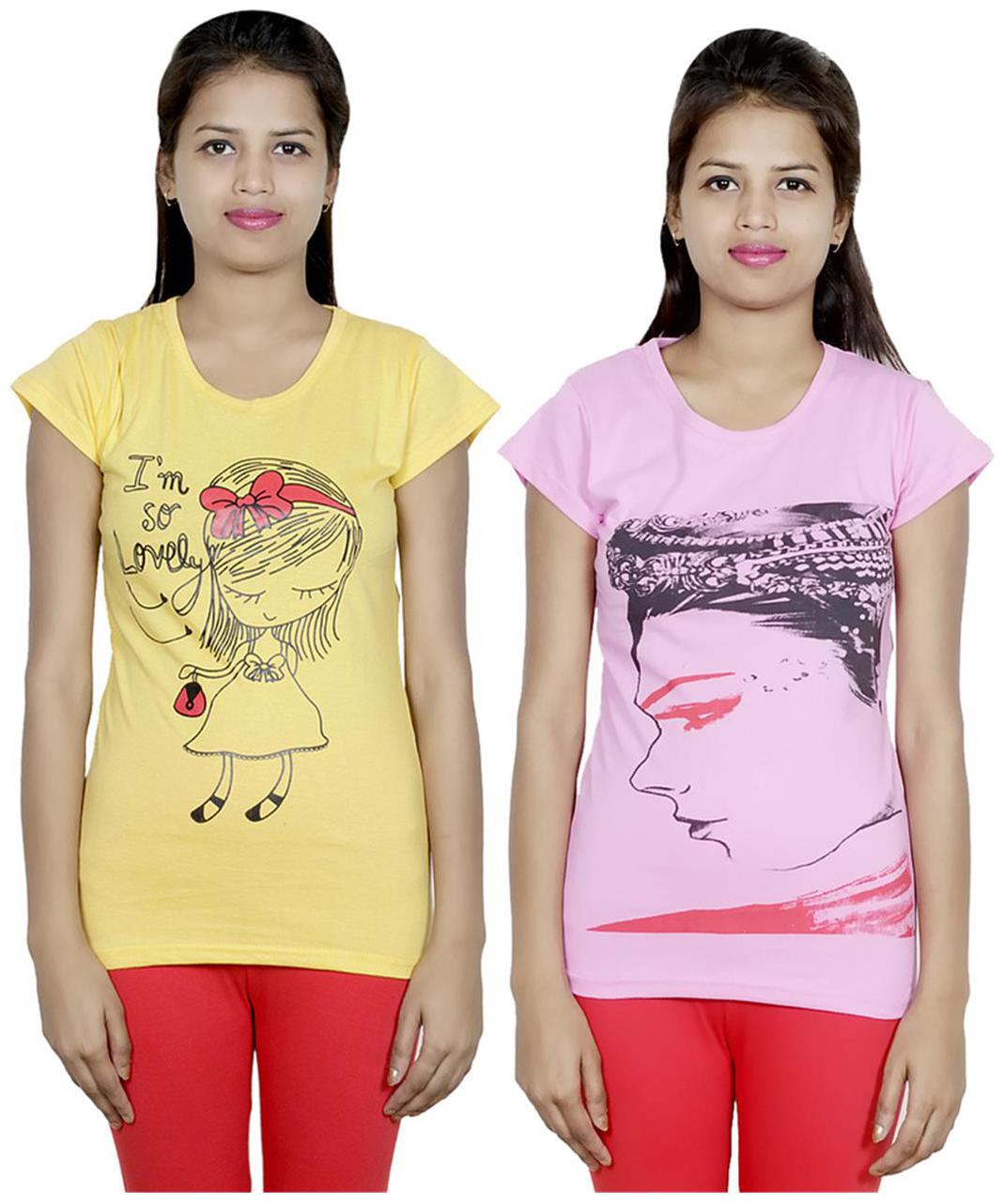 

IndiWeaves Girls Cotton T-Shirt Pack of -2