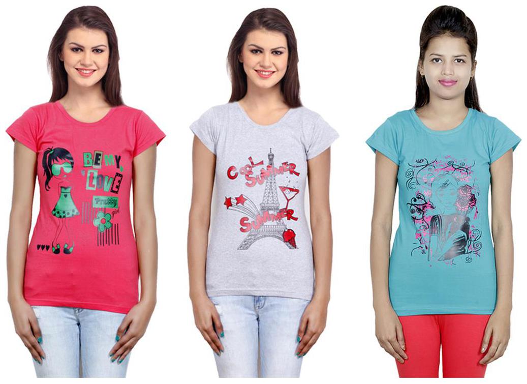 

IndiWeaves Girls Cotton T-Shirt Pack of -3