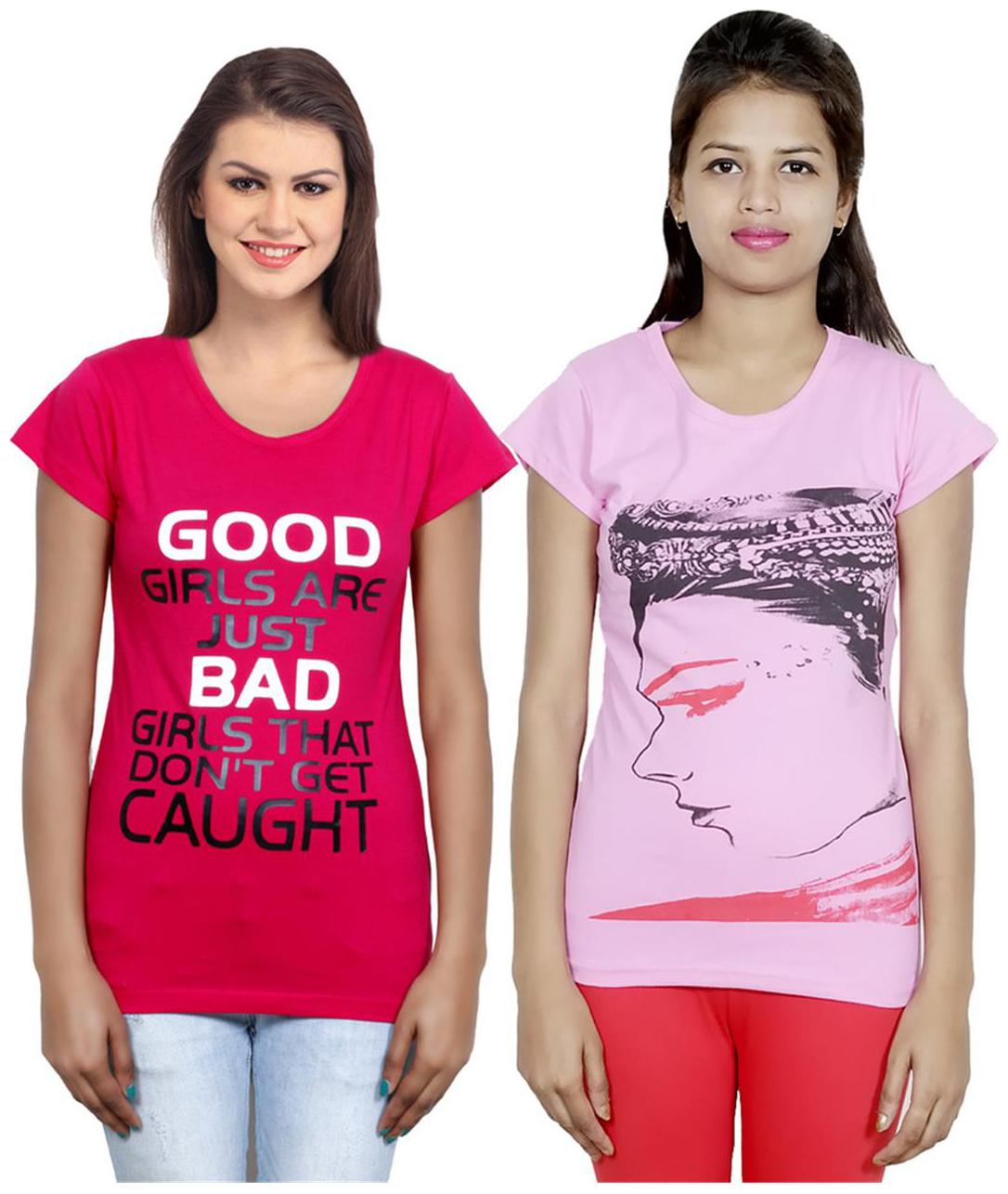 

IndiWeaves Girls Cotton T-Shirt Pack of -2