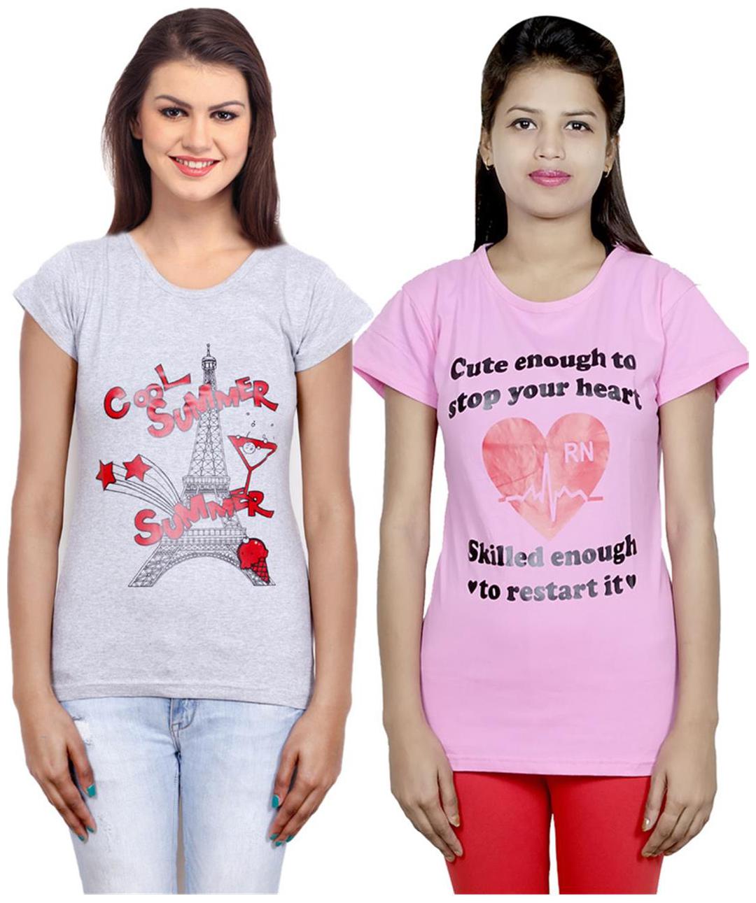 

IndiWeaves Girls Cotton T-Shirt Pack of -2