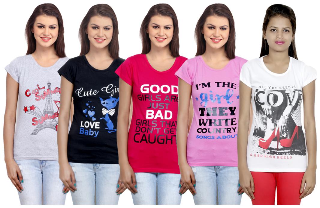 

IndiWeaves Girls Cotton T-Shirt(Pack Of 5 T-Shirt) Combo Offer