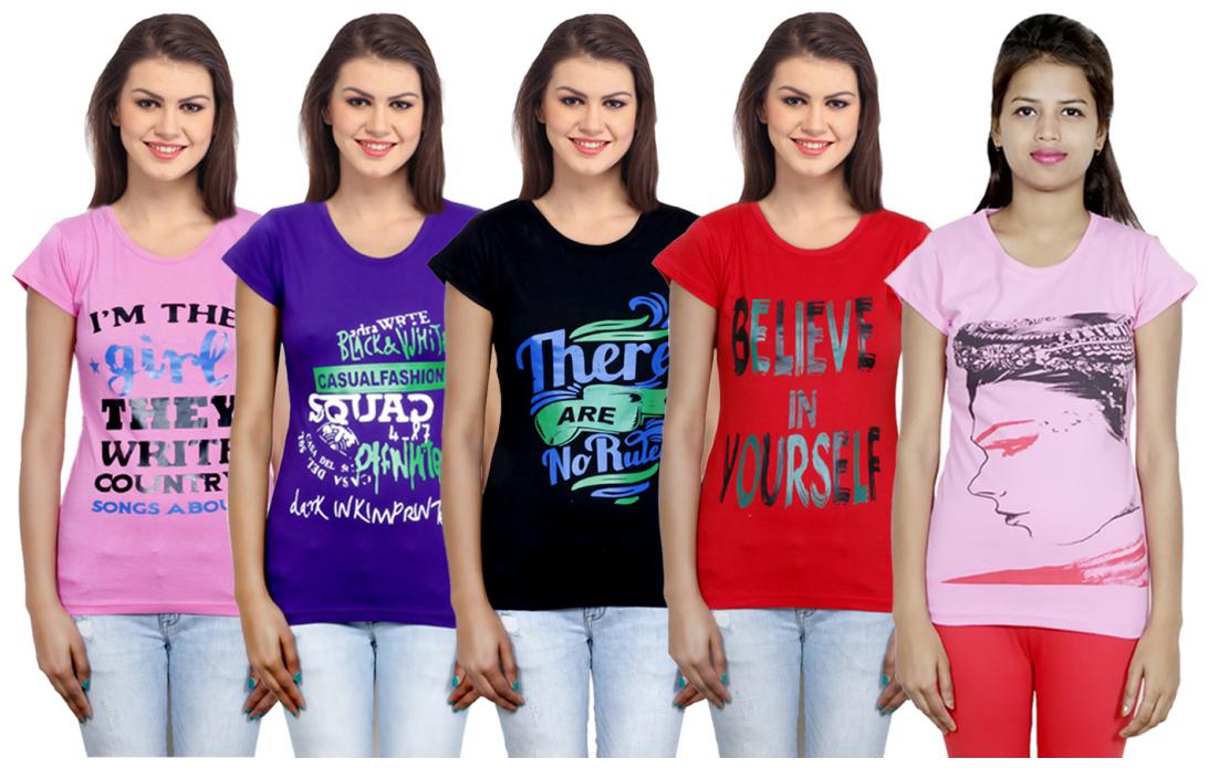 

IndiWeaves Girls Cotton T-Shirt(Pack Of 5 T-Shirt) Combo Offer