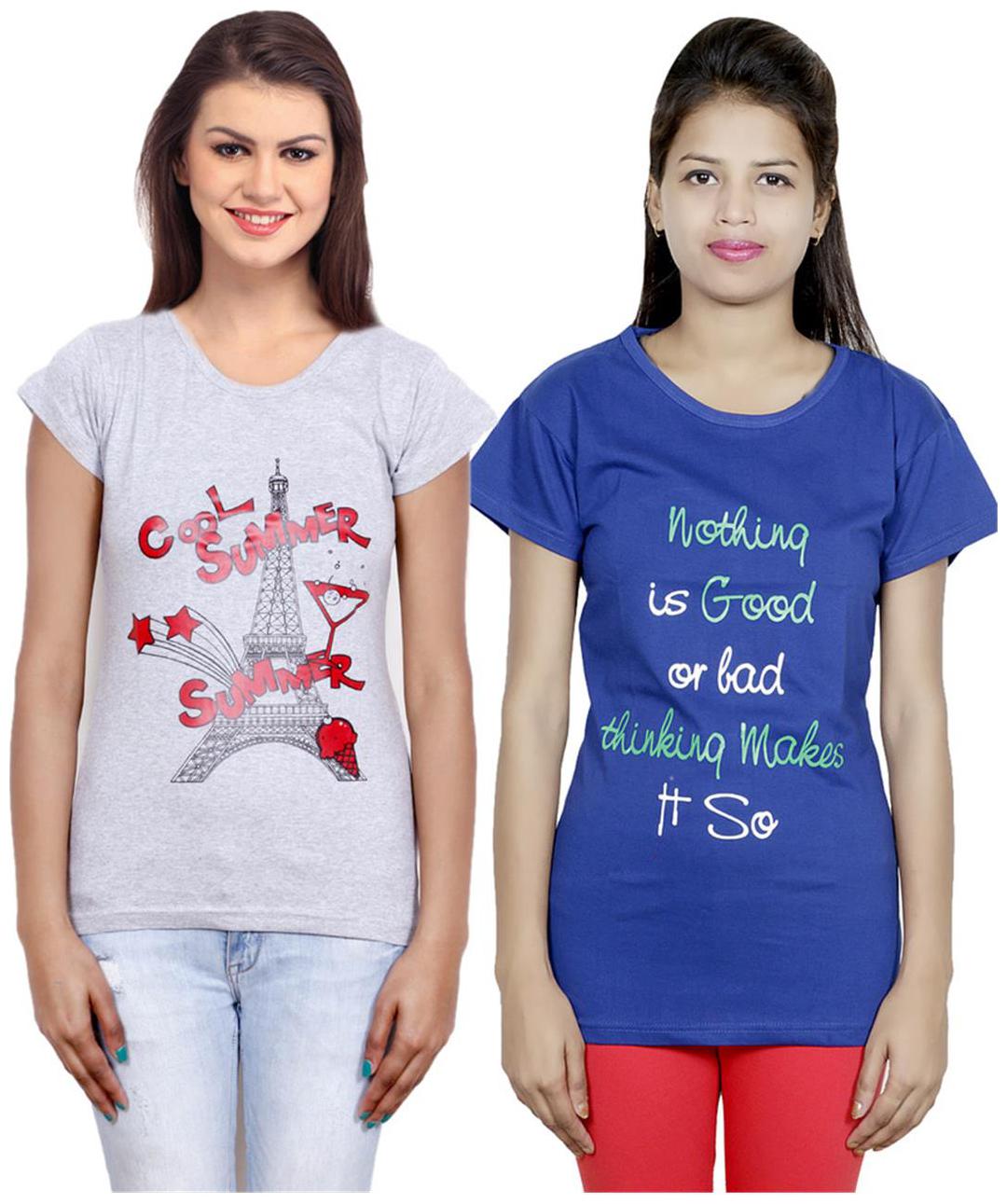 

IndiWeaves Girls Cotton T-Shirt Pack of -2