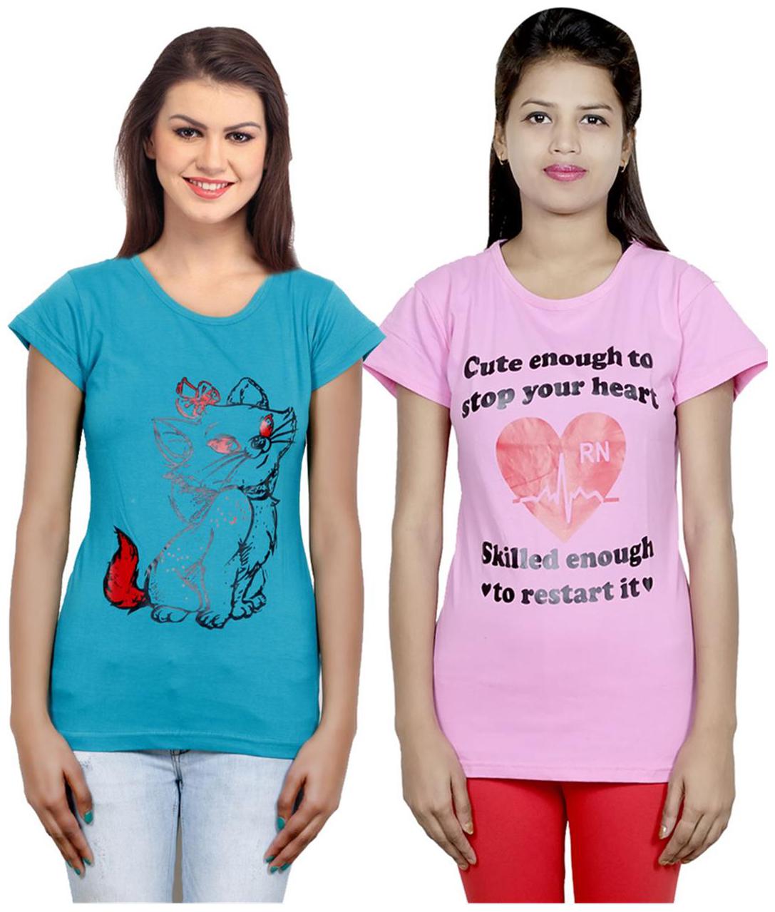 

IndiWeaves Girls Cotton T-Shirt Pack of -2