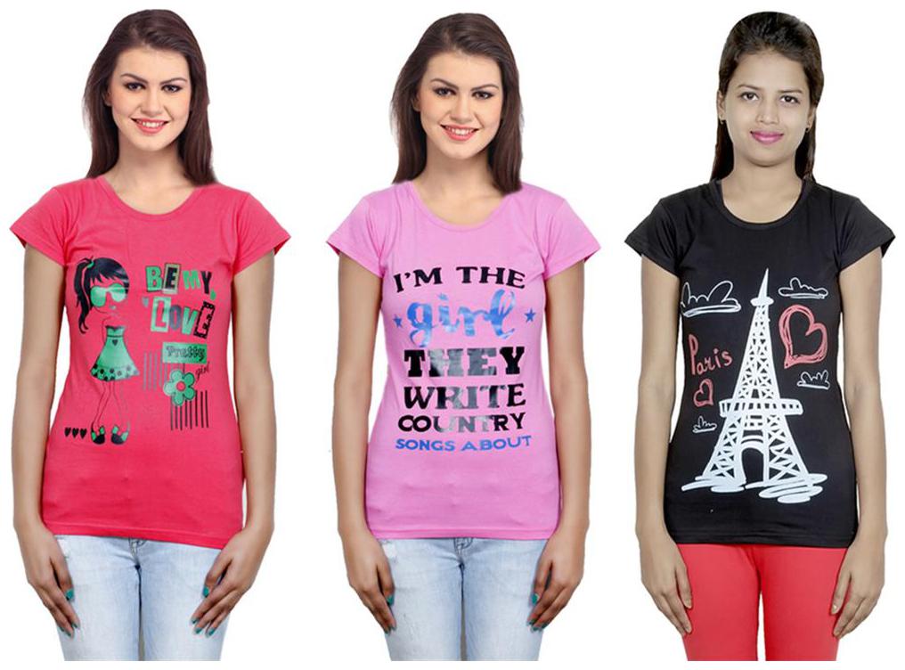 

IndiWeaves Girls Cotton T-Shirt Pack of -3