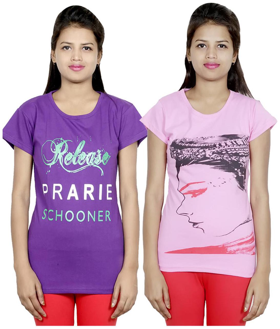 

IndiWeaves Girls Cotton T-Shirt Pack of -2