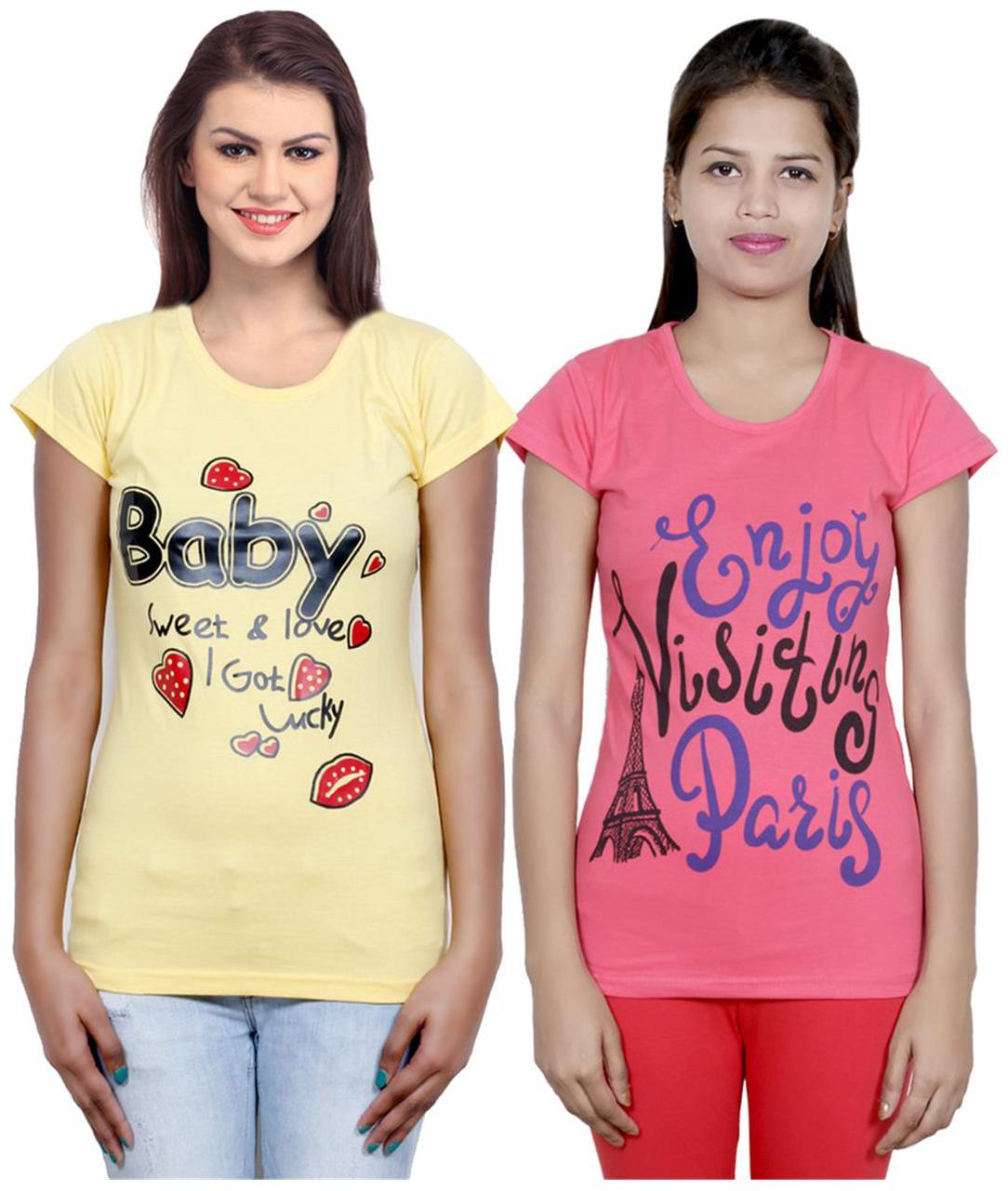 

IndiWeaves Girls Cotton T-Shirt Pack of -2
