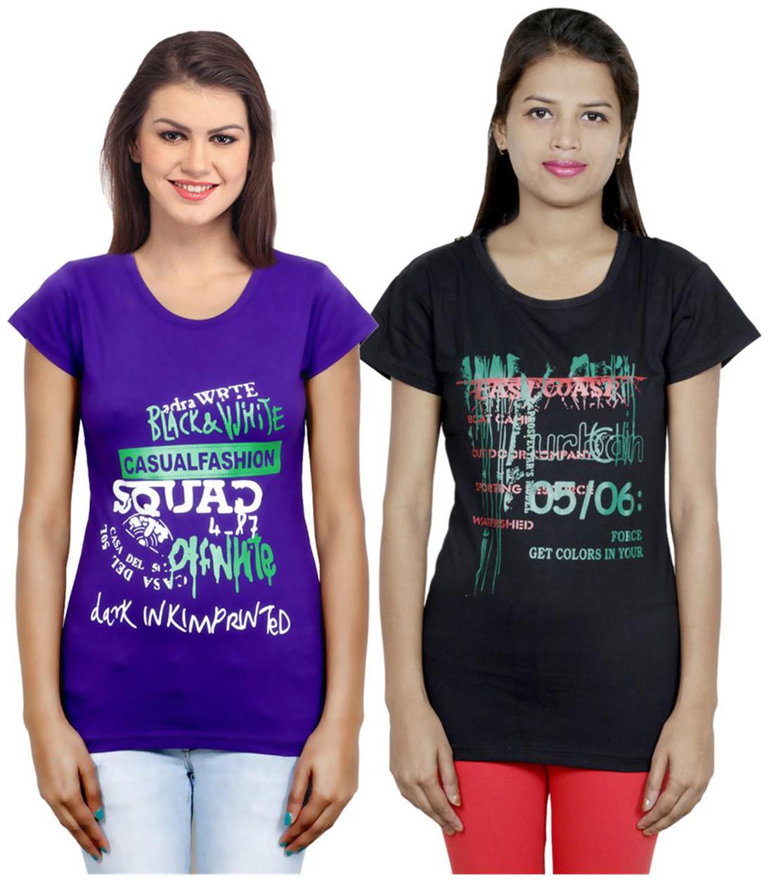 

IndiWeaves Girls Cotton T-Shirt Pack of -2