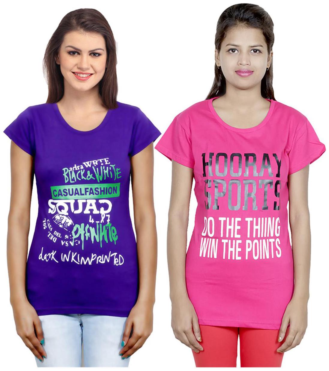 

IndiWeaves Girls Cotton T-Shirt Pack of -2