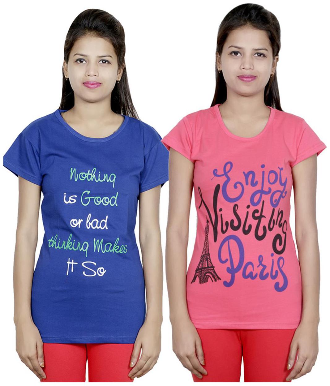 

Indiweaves Women Blue Regular fit Round neck Cotton T shirt