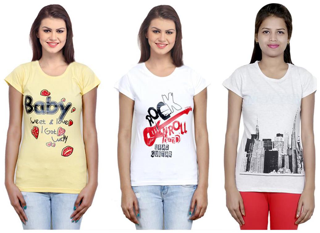 

IndiWeaves Girls Cotton T-Shirt Pack of -3
