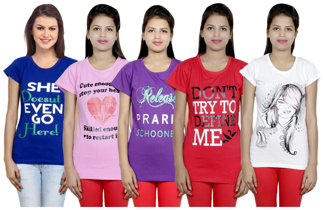 

IndiWeaves Girls Cotton T-Shirt(Pack Of 5 T-Shirt) Combo Offer