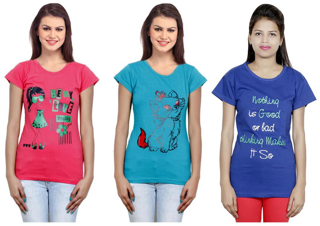 

IndiWeaves Girls Cotton T-Shirt Pack of -3