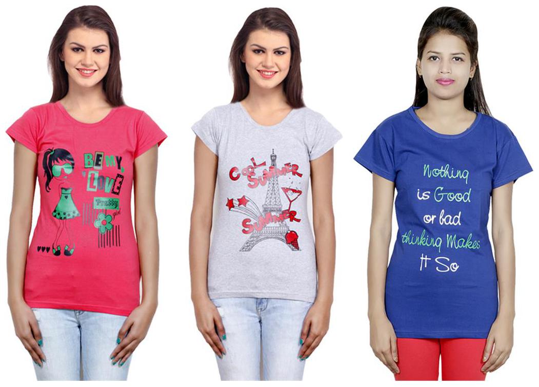 

IndiWeaves Girls Cotton T-Shirt Pack of -3