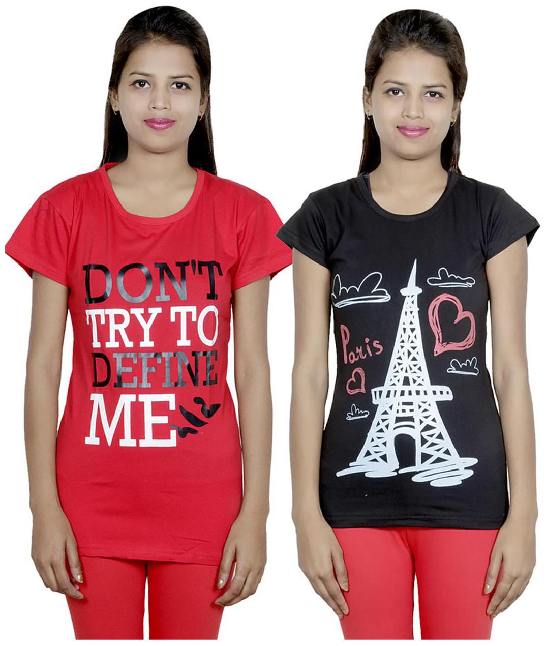 

IndiWeaves Girls Cotton T-Shirt Pack of -2