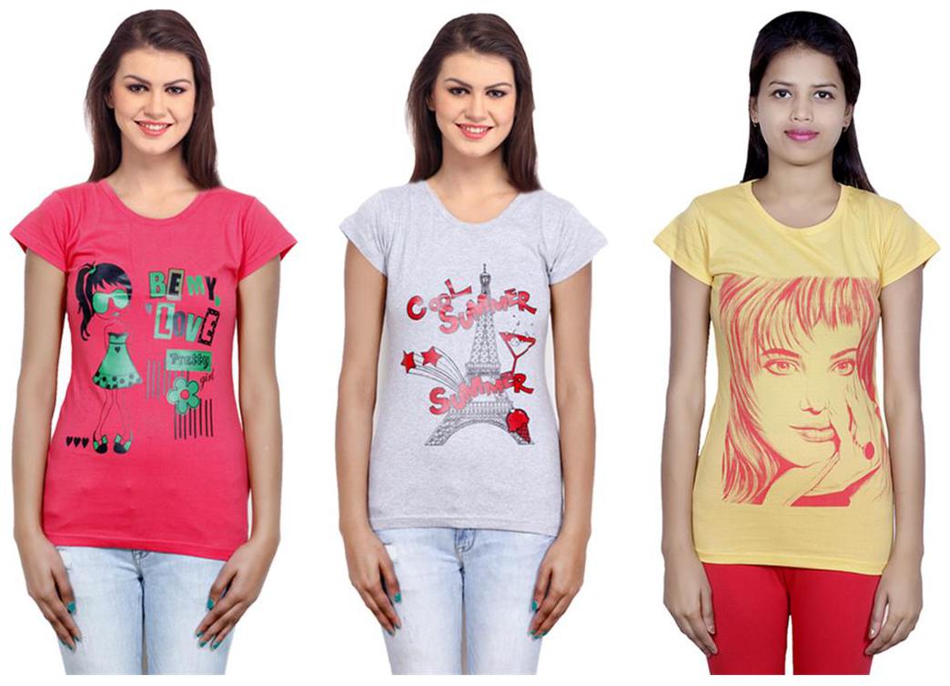 

IndiWeaves Girls Cotton T-Shirt Pack of -3