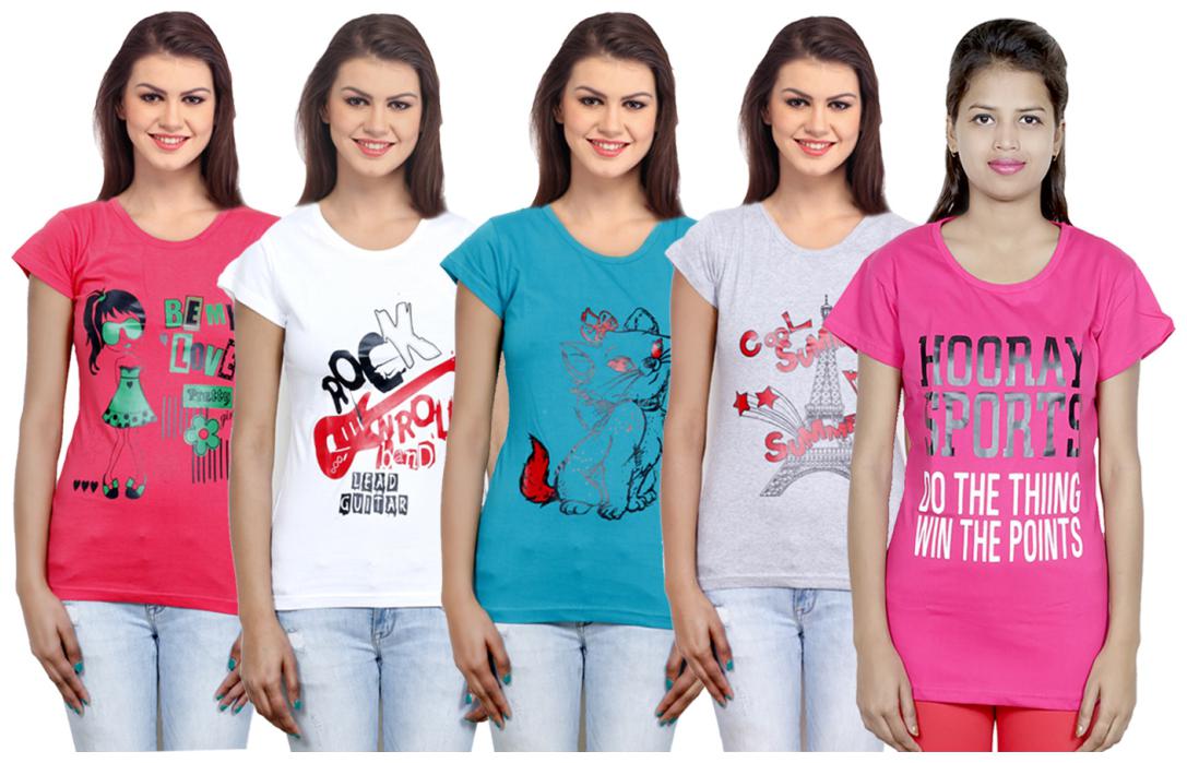 

IndiWeaves Girls Cotton T-Shirt(Pack Of 5 T-Shirt) Combo Offer