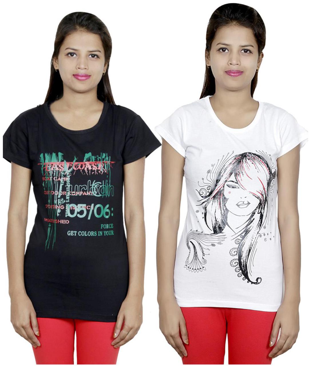 

IndiWeaves Girls Cotton T-Shirt Pack of -2