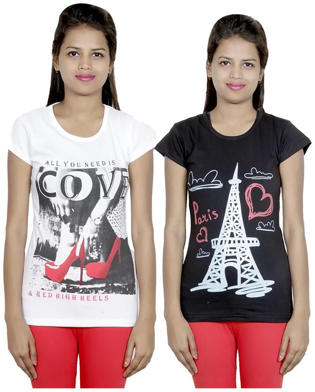 

IndiWeaves Girls Cotton T-Shirt Pack of -2