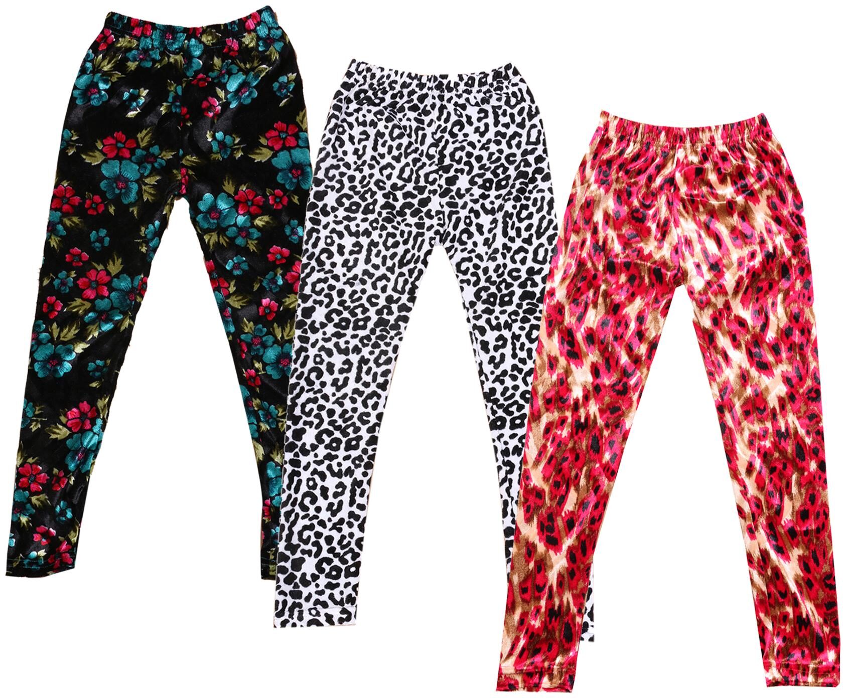 

IndiWeaves Girls Velvet Printed Leggings Pack of 3
