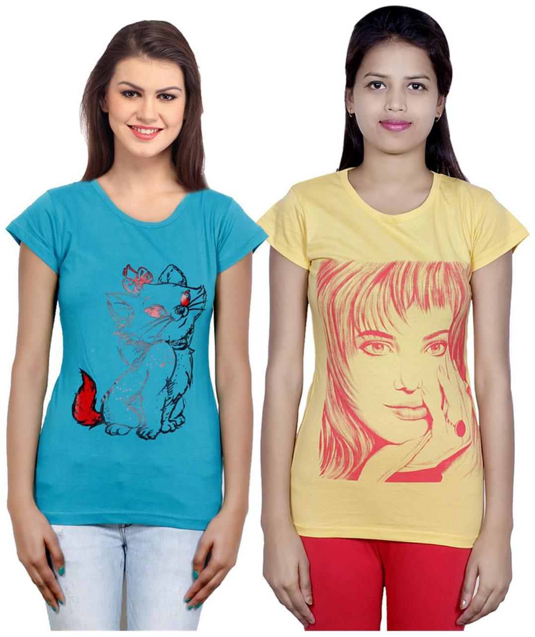 

IndiWeaves Girls Cotton T-Shirt Pack of -2